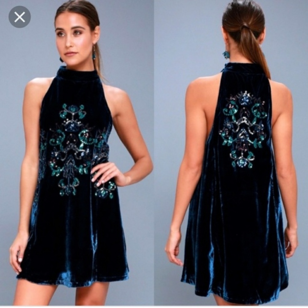 Navy Velvet Sequin Free People Dress- Size Large